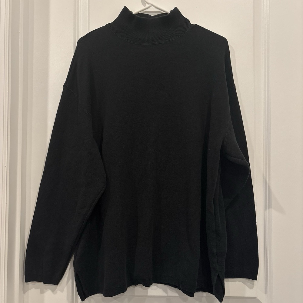 Eddie Bauer Turtleneck Shirt Sweater Womens L Black Made‎ in USA Cotton